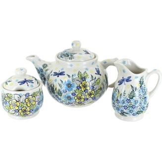 Blue Rose Polish Pottery Alyssa 3 Piece Tea Set