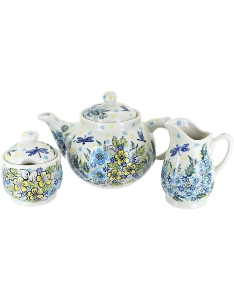 Blue Rose Polish Pottery Alyssa 3 Piece Tea Set