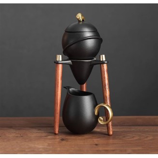 Japanese Chinese Style Rotatable Ceramic Tea Set with Stand 6cups Tea Gift Sets,Black