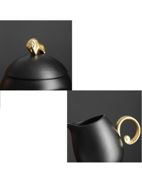Japanese Chinese Style Rotatable Ceramic Tea Set with Stand 6cups Tea Gift Sets,Black