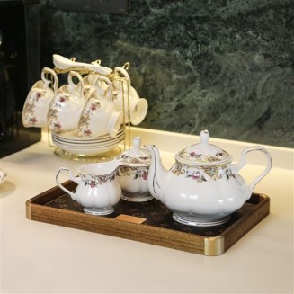 Bone China Tea Set for Adults White And Floral Fine China Tea Set 21-Piece English Tea Cups Set of 6 for Women Porcelain Tea Set with Teapot, Sugar Bowl,Creamer Pitcher, Tea Party Sets