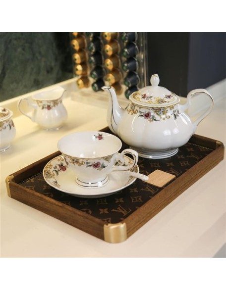 Bone China Tea Set for Adults White And Floral Fine China Tea Set 21-Piece English Tea Cups Set of 6 for Women Porcelain Tea Set with Teapot, Sugar Bowl,Creamer Pitcher, Tea Party Sets