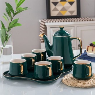 Tea Cups And Ceramic Tray Set of 14 Pieces,Luxury Set with Teapot, Afternoon Tea Coffee Cups, British Porcelain Tea Party Set for Housewarming Gifts,A