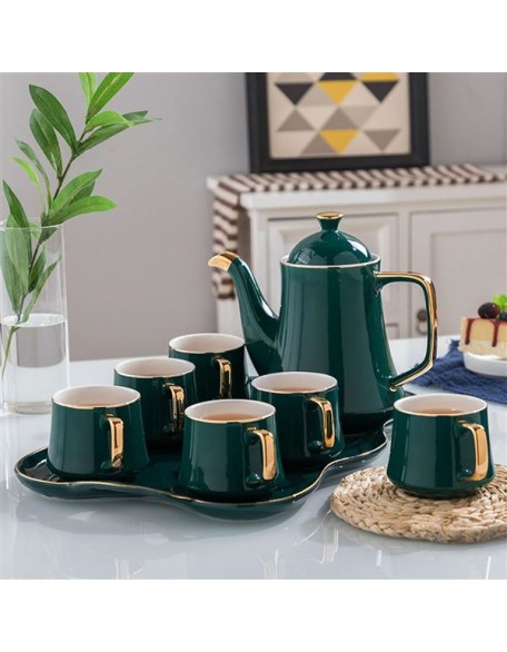 Tea Cups And Ceramic Tray Set of 14 Pieces,Luxury Set with Teapot, Afternoon Tea Coffee Cups, British Porcelain Tea Party Set for Housewarming Gifts,A