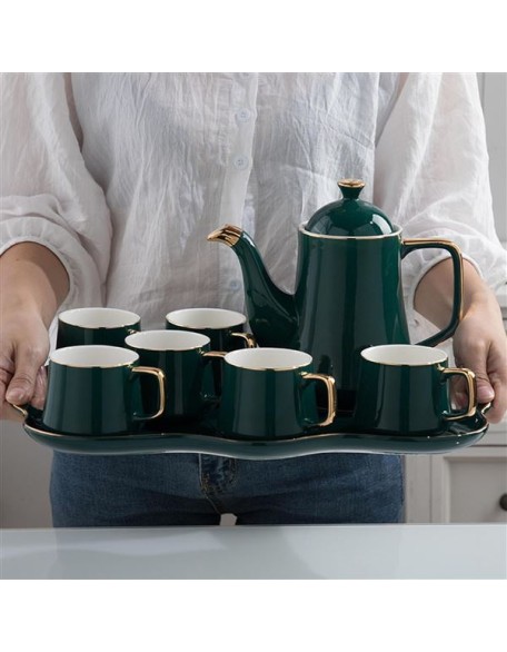 Tea Cups And Ceramic Tray Set of 14 Pieces,Luxury Set with Teapot, Afternoon Tea Coffee Cups, British Porcelain Tea Party Set for Housewarming Gifts,A