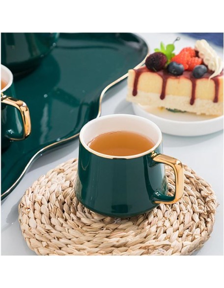 Tea Cups And Ceramic Tray Set of 14 Pieces,Luxury Set with Teapot, Afternoon Tea Coffee Cups, British Porcelain Tea Party Set for Housewarming Gifts,A