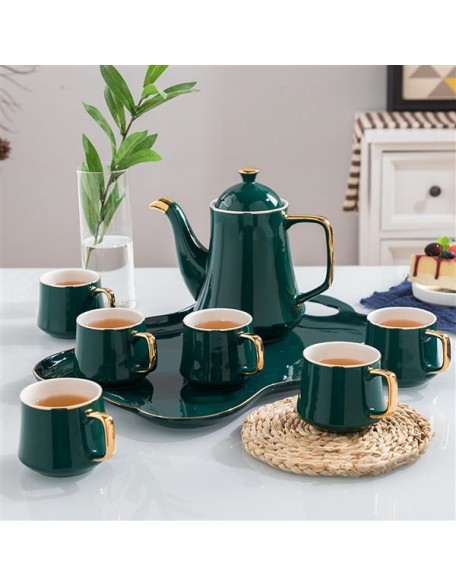 Tea Cups And Ceramic Tray Set of 14 Pieces,Luxury Set with Teapot, Afternoon Tea Coffee Cups, British Porcelain Tea Party Set for Housewarming Gifts,A