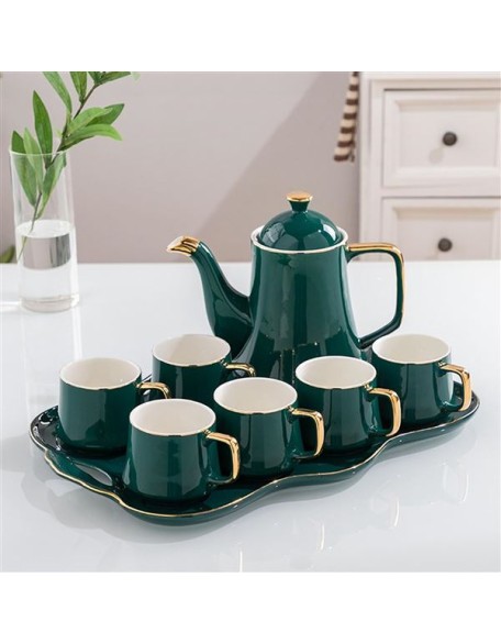 Tea Cups And Ceramic Tray Set of 14 Pieces,Luxury Set with Teapot, Afternoon Tea Coffee Cups, British Porcelain Tea Party Set for Housewarming Gifts,A