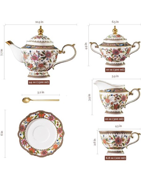 Fine Bone China Tea Set, British Vintage Tea Set for Adults, Afternoon Tea Sets for Women Tea Party or Gift Giving