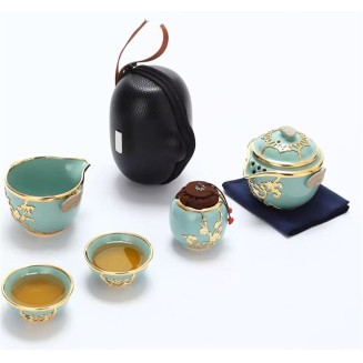 Portable Teapot Infuser Set, Ceramic Kungfu Tea Pot Set Portable Travel Gaiwan Tea Set Small Teapot Teacup Set Handmade