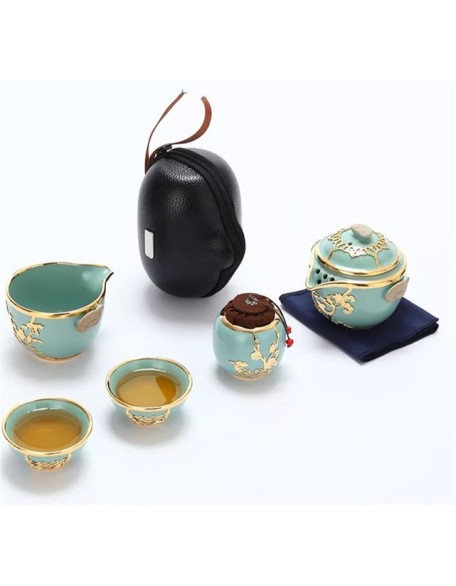 Portable Teapot Infuser Set, Ceramic Kungfu Tea Pot Set Portable Travel Gaiwan Tea Set Small Teapot Teacup Set Handmade