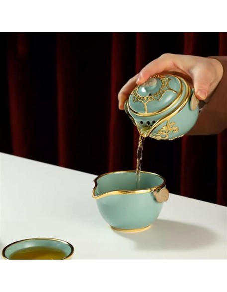 Portable Teapot Infuser Set, Ceramic Kungfu Tea Pot Set Portable Travel Gaiwan Tea Set Small Teapot Teacup Set Handmade