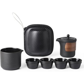 Ceramic Small Kungfu Teapot, Mini Portable Tea Set Porcelain Chinese Gongfu Tea Set Portable Teapot Set for Travel Home Outdoor and Office (Color : Black)