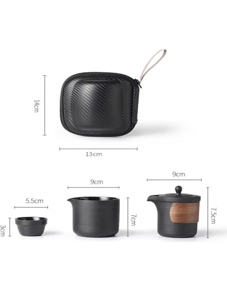 Ceramic Small Kungfu Teapot, Mini Portable Tea Set Porcelain Chinese Gongfu Tea Set Portable Teapot Set for Travel Home Outdoor and Office (Color : Black)
