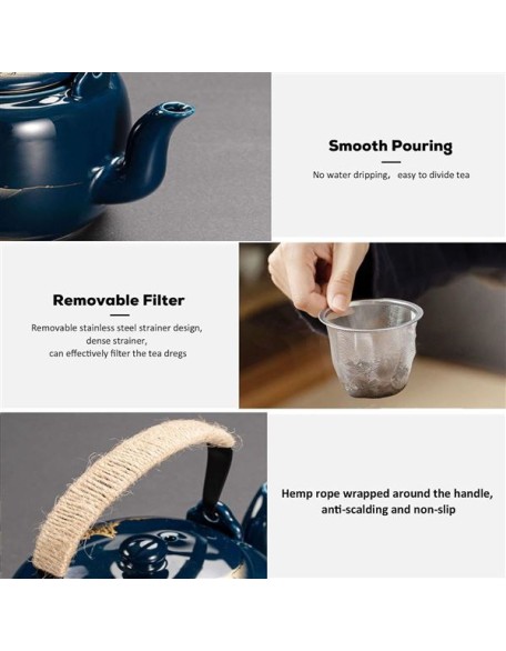 Porcelain Tea Set Japanese Tea Set, China Tea Cups with 6 Tea Cups 1 Teapot with 1 Saucers Tea Gift Sets for Great Gift Adults Tea Party Coffee Milk-Blue-A (Color : Blue, Size : A)