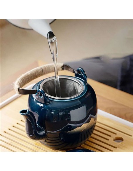 Porcelain Tea Set Japanese Tea Set, China Tea Cups with 6 Tea Cups 1 Teapot with 1 Saucers Tea Gift Sets for Great Gift Adults Tea Party Coffee Milk-Blue-A (Color : Blue, Size : A)