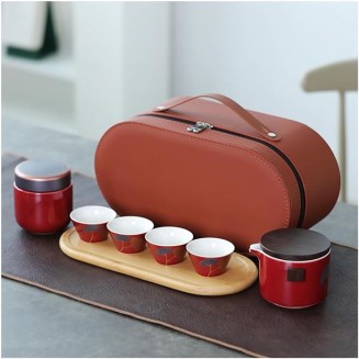 Chinese Ceramic Travel Tea Set with Handbag Portable Kung Fu Set All in One Teapot/Covered Bowl Tea Set/gaiwan Tea Set Gift Bag,Japanese Teapot Cup Set for Adults Coffee