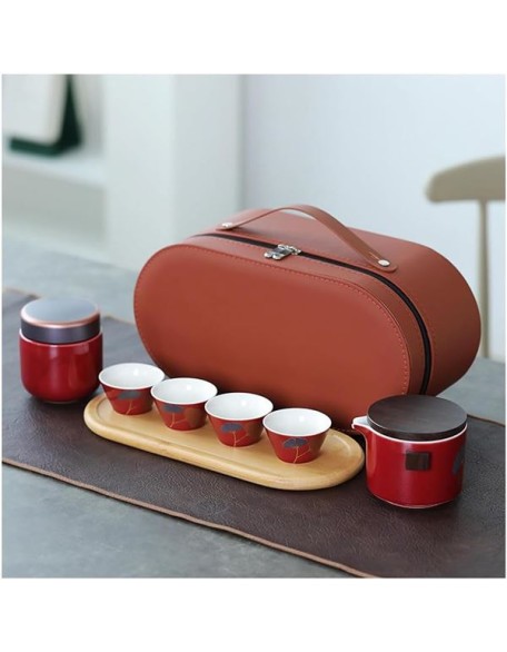 Chinese Ceramic Travel Tea Set with Handbag Portable Kung Fu Set All in One Teapot/Covered Bowl Tea Set/gaiwan Tea Set Gift Bag,Japanese Teapot Cup Set for Adults Coffee