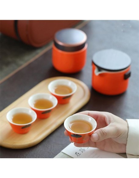 Chinese Ceramic Travel Tea Set with Handbag Portable Kung Fu Set All in One Teapot/Covered Bowl Tea Set/gaiwan Tea Set Gift Bag,Japanese Teapot Cup Set for Adults Coffee