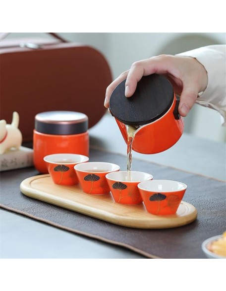 Chinese Ceramic Travel Tea Set with Handbag Portable Kung Fu Set All in One Teapot/Covered Bowl Tea Set/gaiwan Tea Set Gift Bag,Japanese Teapot Cup Set for Adults Coffee