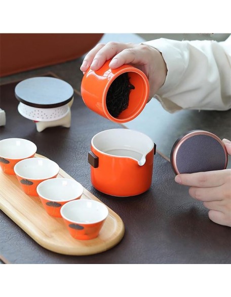 Chinese Ceramic Travel Tea Set with Handbag Portable Kung Fu Set All in One Teapot/Covered Bowl Tea Set/gaiwan Tea Set Gift Bag,Japanese Teapot Cup Set for Adults Coffee