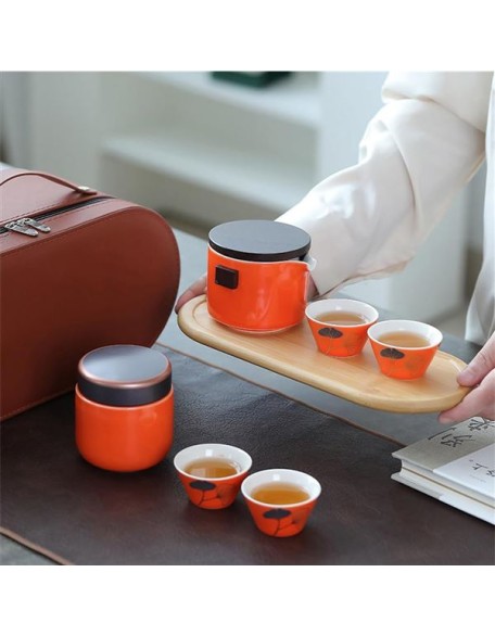 Chinese Ceramic Travel Tea Set with Handbag Portable Kung Fu Set All in One Teapot/Covered Bowl Tea Set/gaiwan Tea Set Gift Bag,Japanese Teapot Cup Set for Adults Coffee