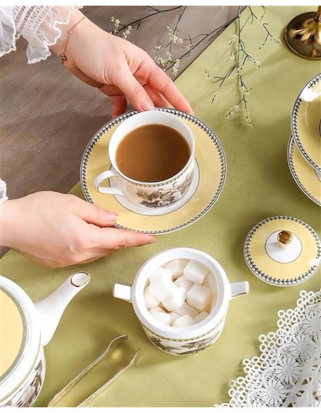 Tea Sets for Adults Bone China Tea Set for 6, 21 Piece Porcelain Chinese Vintage Sets for Women Gift Party English Teapot Sets with Saucers