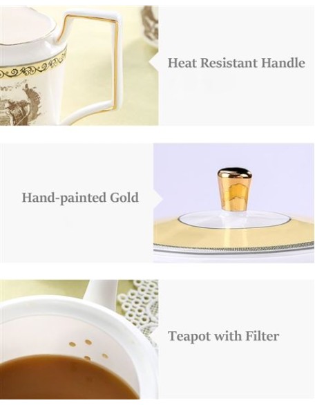 Tea Sets for Adults Bone China Tea Set for 6, 21 Piece Porcelain Chinese Vintage Sets for Women Gift Party English Teapot Sets with Saucers