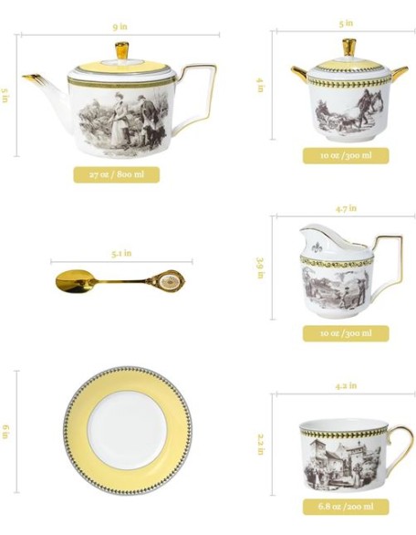 Tea Sets for Adults Bone China Tea Set for 6, 21 Piece Porcelain Chinese Vintage Sets for Women Gift Party English Teapot Sets with Saucers