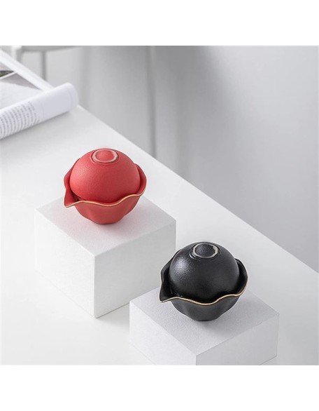 Portable Chinese Travel Tea Sets, Handmade Ceramics Teapot with Travel Bag, 3 Teacups, for Family Gathering Portable Chinese Travel Tea Sets,Black with Tea cans (Color : Black with Tea Cans) (Red)
