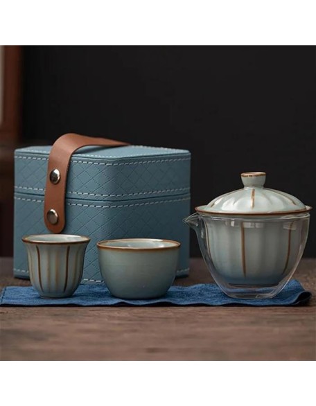 Tea Kettle Outdoor Travel Tea Set Ceramic One Pot Two Cup Quick Cup Set Portable Chinese Tea Ceremony Tie Tea Set Friend Teapot (Color : C) (Color : B, Size : OneSize) (B OneSize)
