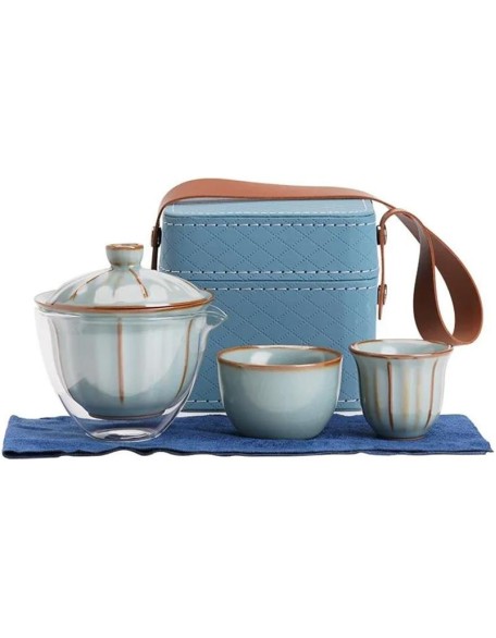 Tea Kettle Outdoor Travel Tea Set Ceramic One Pot Two Cup Quick Cup Set Portable Chinese Tea Ceremony Tie Tea Set Friend Teapot (Color : C) (Color : B, Size : OneSize) (B OneSize)
