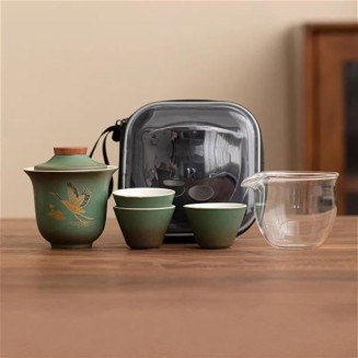 chinese tea set,chinese ceramic tea cup, Portable Ceramic Tea Pot And Cup Set Boutique Tea Set Chinese Crane Handmade Travel Teaware Gaiwan Custom Drinkware 1 Pot 3 Cups Teapot (Color : E)