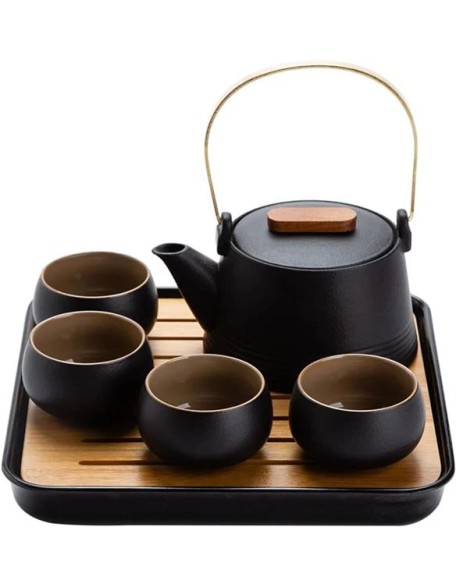 chinese tea set,chinese ceramic tea cup, Kung Fu Home Tea Set Office Travel Teaware Good Gifts Japanese Style Black Pottery Beam Teapot Tea Set One Pot Four Cups With Bag Teapot