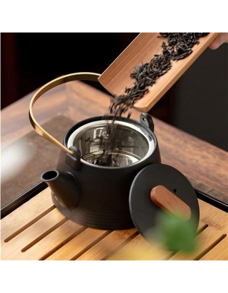 chinese tea set,chinese ceramic tea cup, Kung Fu Home Tea Set Office Travel Teaware Good Gifts Japanese Style Black Pottery Beam Teapot Tea Set One Pot Four Cups With Bag Teapot