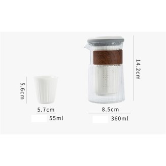 Portable Travel Tea Set, with Infuser Chinese Kung Fu Teaport with 1 Glass Pot & 3 Ceramic Teacups,Portable Bag for Travel,Outdoor,Home,Office,White (White)