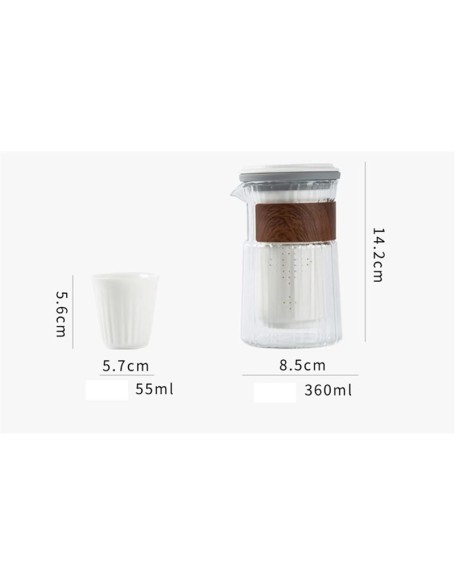 Portable Travel Tea Set, with Infuser Chinese Kung Fu Teaport with 1 Glass Pot & 3 Ceramic Teacups,Portable Bag for Travel,Outdoor,Home,Office,White (White)