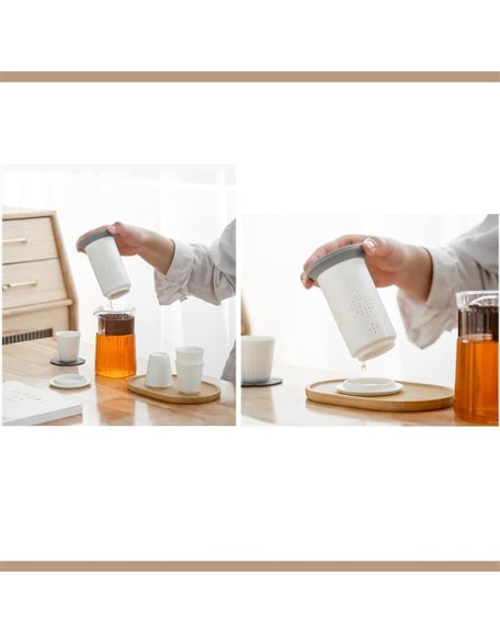Portable Travel Tea Set, with Infuser Chinese Kung Fu Teaport with 1 Glass Pot & 3 Ceramic Teacups,Portable Bag for Travel,Outdoor,Home,Office,White (White)