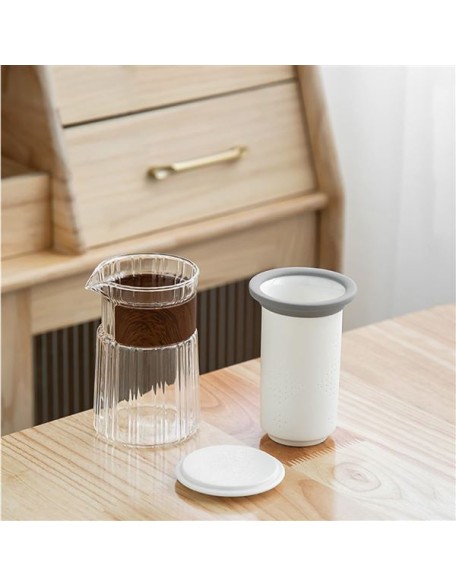 Portable Travel Tea Set, with Infuser Chinese Kung Fu Teaport with 1 Glass Pot & 3 Ceramic Teacups,Portable Bag for Travel,Outdoor,Home,Office,White (White)