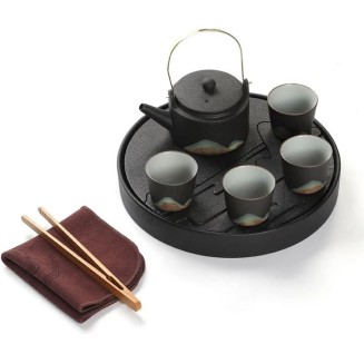 Tea Set, Chinese Tea Set gongfu Tea Set teapot Set Japanese Tea Set Japanese Tea or Coffee Set,Vintage Ceramic Kungfu Style, 1 Tea Pot with Handle, 4 Cups and 1