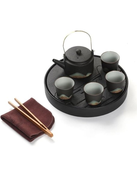 Tea Set, Chinese Tea Set gongfu Tea Set teapot Set Japanese Tea Set Japanese Tea or Coffee Set,Vintage Ceramic Kungfu Style, 1 Tea Pot with Handle, 4 Cups and 1
