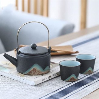 Tea Set, Chinese Tea Set gongfu Tea Set teapot Set Japanese Tea Set Japanese Tea or Coffee Set,Vintage Ceramic Kungfu Style, 1 Tea Pot with Handle, 4 Cups and 1