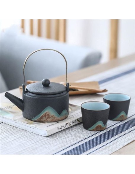 Tea Set, Chinese Tea Set gongfu Tea Set teapot Set Japanese Tea Set Japanese Tea or Coffee Set,Vintage Ceramic Kungfu Style, 1 Tea Pot with Handle, 4 Cups and 1