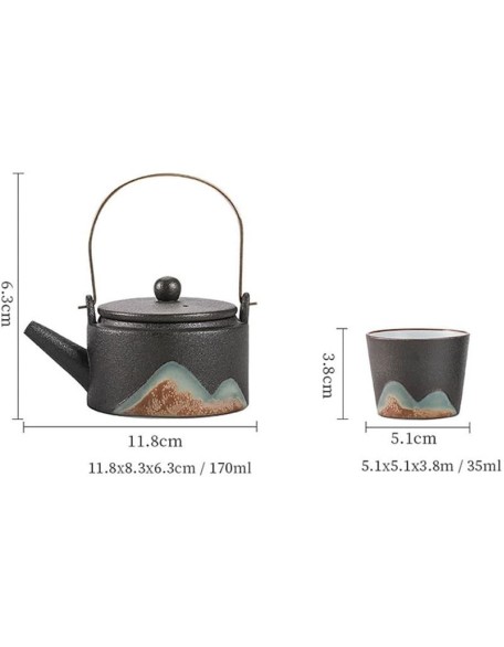 Tea Set, Chinese Tea Set gongfu Tea Set teapot Set Japanese Tea Set Japanese Tea or Coffee Set,Vintage Ceramic Kungfu Style, 1 Tea Pot with Handle, 4 Cups and 1