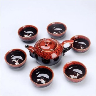 Portable Tea Sets Gifts Chinese Style Ceramic Kung Fu Tea Set 1 Pot 6 Cups Fish Play Tea Set Travel Tea Set s & Coffee Servers(C) (C)