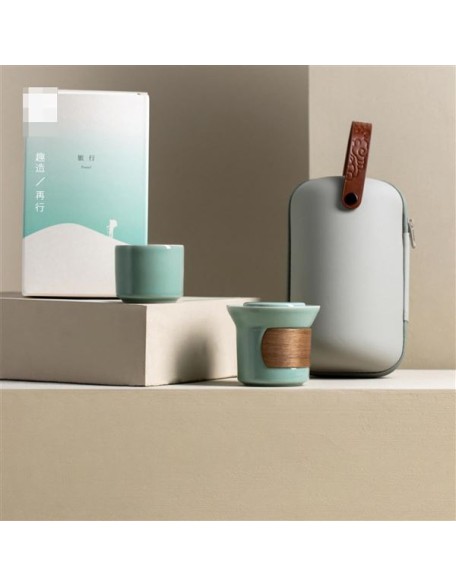 Celadon Portable Tea Set Travel Set, One Pot And Two Cups Ceramic Tea Set-Green suit
