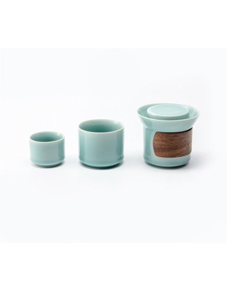 Celadon Portable Tea Set Travel Set, One Pot And Two Cups Ceramic Tea Set-Green suit