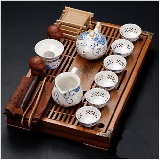 Tea Set, Chinese Tea Set teapot Set Kung Fu Tea Set teapot Set Buddha Statue Kung Fu Tea Set, Japanese Kung Fu Tea Set - Ceramic teapot and Teacup and Saucer, Tea Stand with Portable