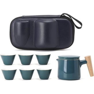 Portable Travel Tea Set Handmade Kungfu Tea Set Porcelain Teapot with 6 Teacups Travel Tea Bag for Travel Office Home for Business