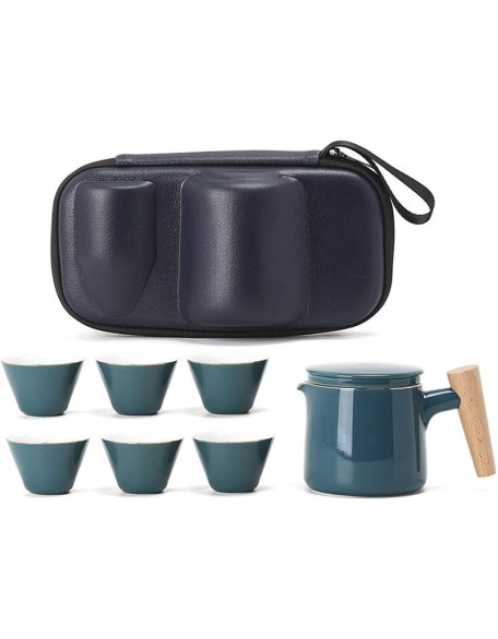 Portable Travel Tea Set Handmade Kungfu Tea Set Porcelain Teapot with 6 Teacups Travel Tea Bag for Travel Office Home for Business